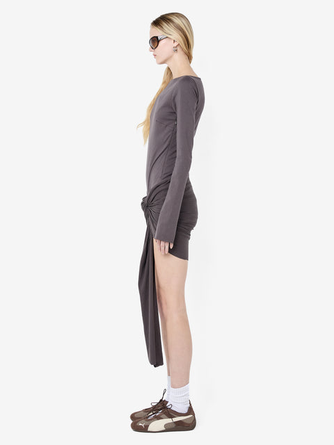 CLAUDETTE DRAPE MINI DRESS - WASHED CHOC