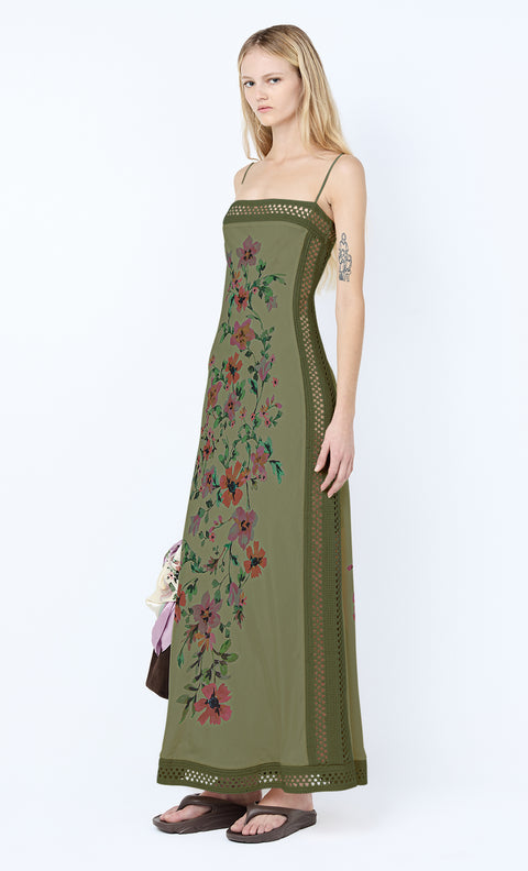 CAMELIA MAXI DRESS - OLIVE GARDENIA FLORAL