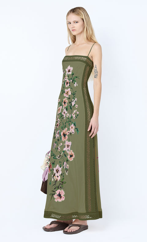 CAMELIA MAXI DRESS - OLIVE GARDENIA FLORAL