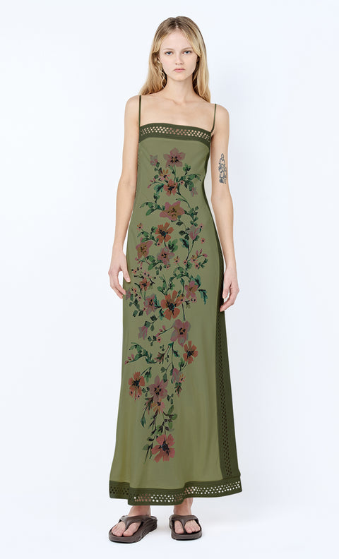 CAMELIA MAXI DRESS - OLIVE GARDENIA FLORAL