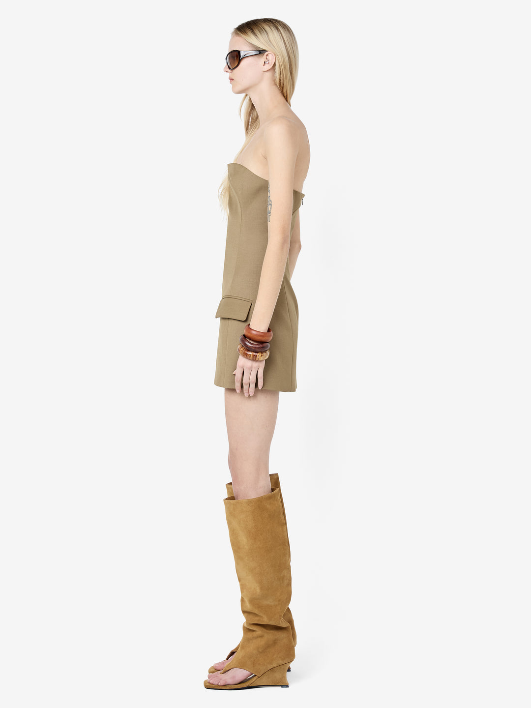 FAYE STRAPLESS MINI DRESS - OLIVE
