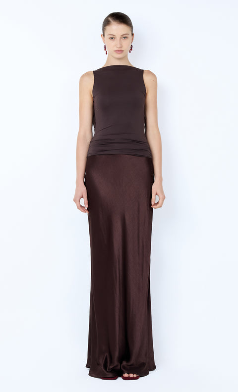MIRABELLE COWL NECK MAXI DRESS - DARK CHOC/ESPRESSO
