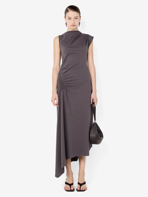 EMA ASYM DRESS - WASHED CHOC