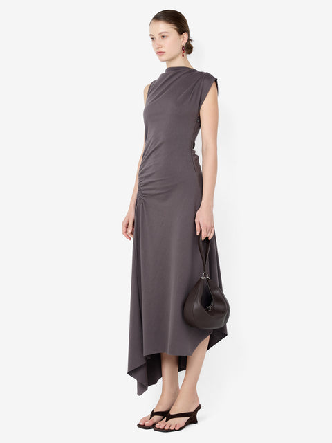 EMA ASYM DRESS - WASHED CHOC