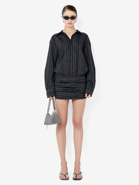 ROMI LONG SLEEVE MINI DRESS - BLACK/IVORY STRIPE