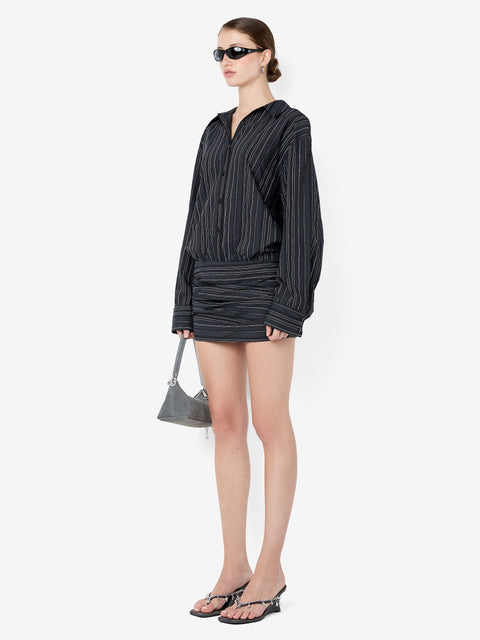 ROMI LONG SLEEVE MINI DRESS - BLACK/IVORY STRIPE