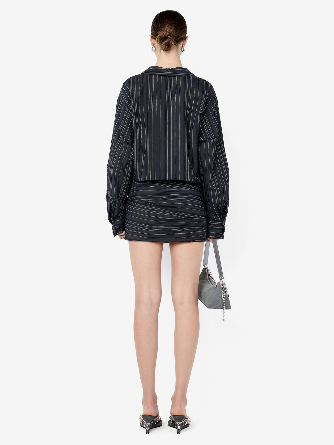 ROMI LONG SLEEVE MINI DRESS - BLACK/IVORY STRIPE