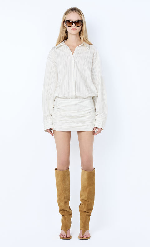 ROMI LONG SLEEVE MINI DRESS - IVORY/BLACK STRIPE