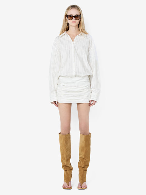 ROMI LONG SLEEVE MINI DRESS - IVORY/BLACK STRIPE