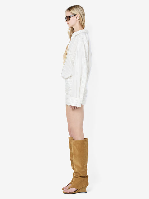 ROMI LONG SLEEVE MINI DRESS - IVORY/BLACK STRIPE