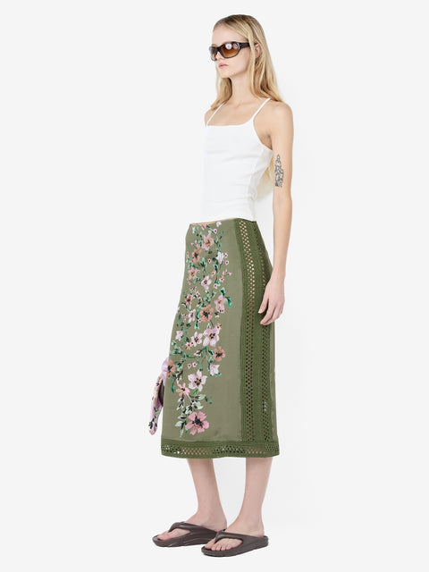 CAMELIA MIDI SKIRT - OLIVE GARDENIA FLORAL