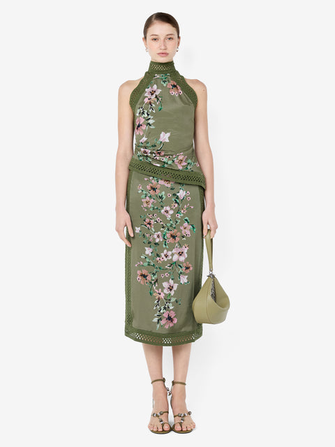 CAMELIA RACER TOP - OLIVE GARDENIA FLORAL