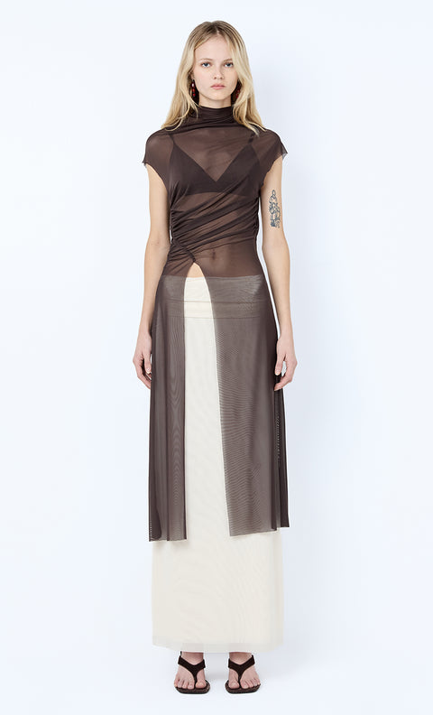 EVA SPLIT TUNIC TOP - DARK CHOCOLATE