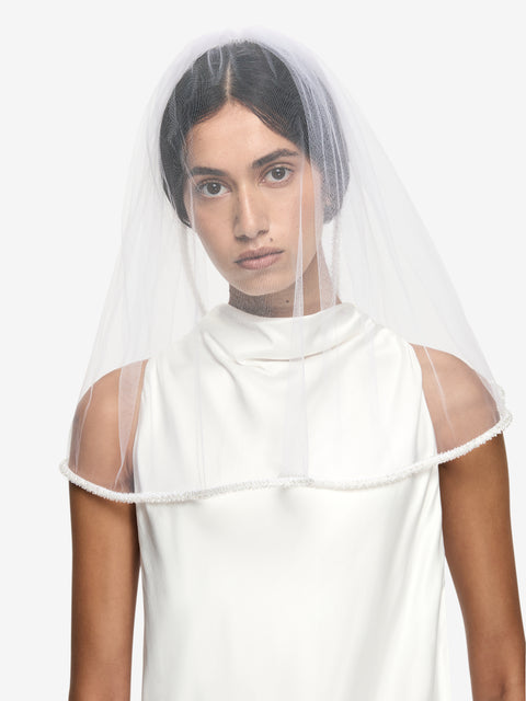 ALIVIA BEADED VEIL - WHITE