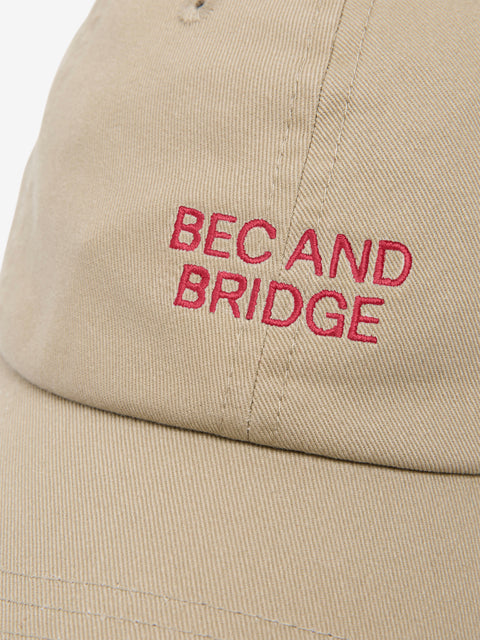 BEC AND BRIDGE SIGNATURE CAP - TAUPE/SCARLET