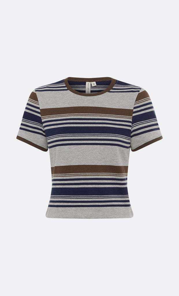 PARKER CROPPED TEE - STRIPE INK/CHOC/GREY