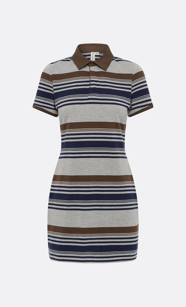 PARKER POLO MINI DRESS - STRIPE INK/CHOC/GREY