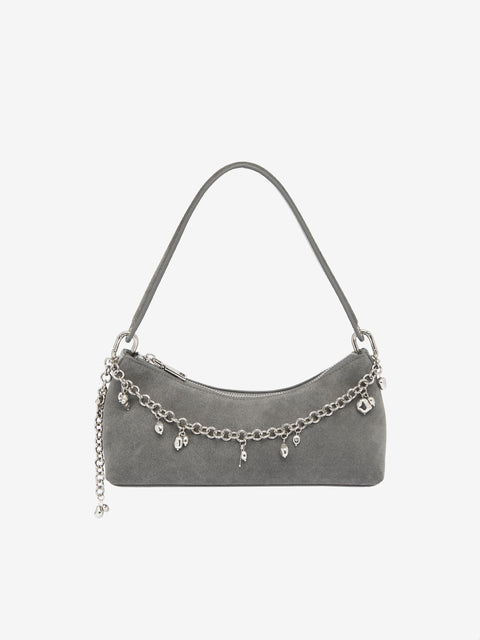 QUINCY SHOULDER BAG - CHARCOAL SUEDE