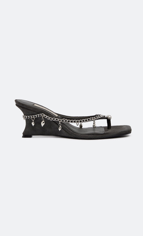 LILLIE BEADED WEDGE - CHARCOAL SUEDE