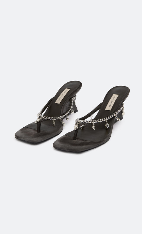 LILLIE BEADED WEDGE - CHARCOAL SUEDE