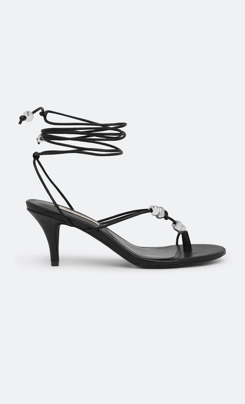 LEYLA BEADED HEEL - BLACK LEATHER/SILVER