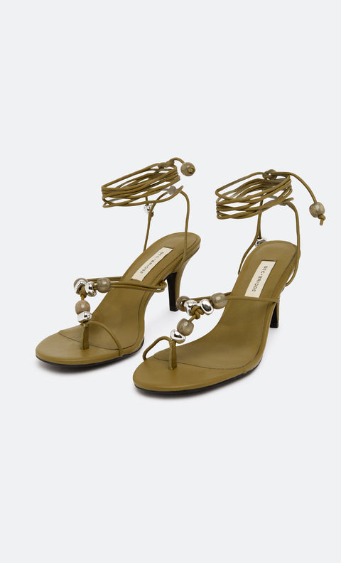 LEYLA BEADED HEEL - OLIVE LEATHER/OLIVE/SILVER