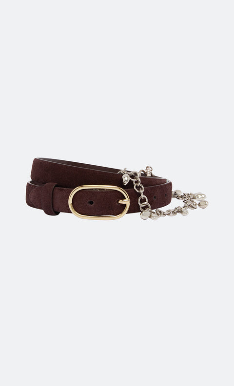 NAYA CHAIN BELT - CHOC SUEDE/SILVER