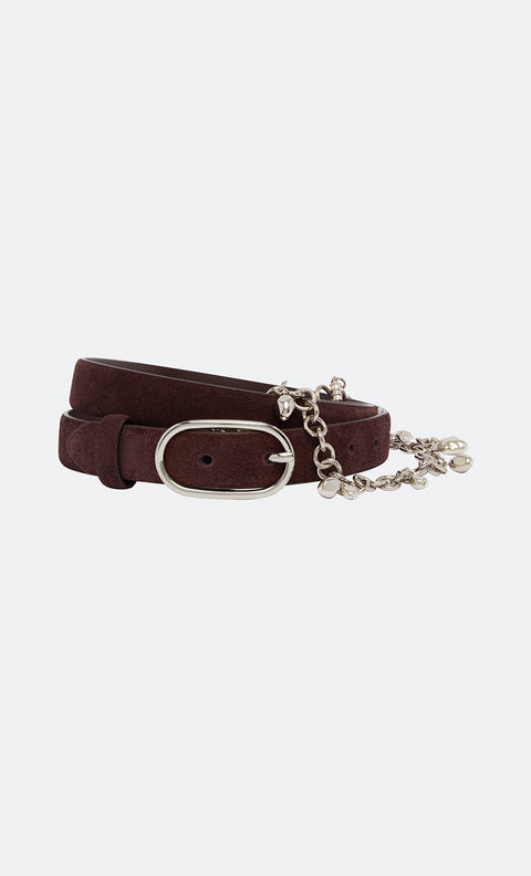 NAYA CHAIN BELT - CHOC SUEDE/SILVER