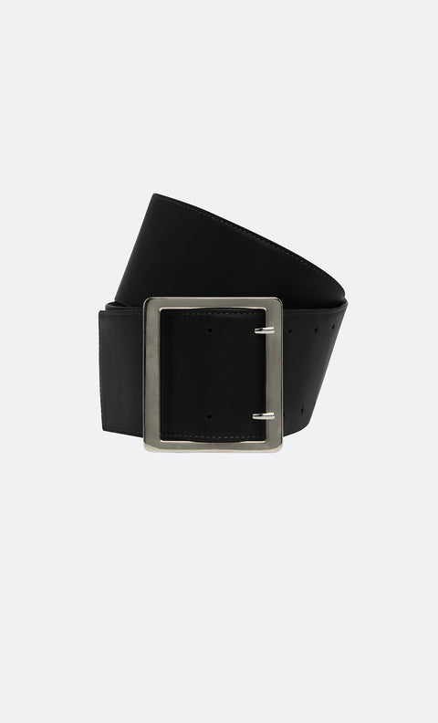 AROHA WIDE BELT - BLACK LEATHER/SILVER