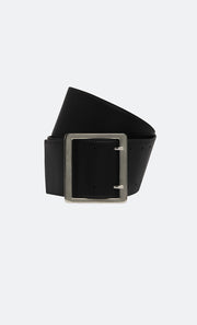 AROHA WIDE BELT - BLACK LEATHER/SILVER