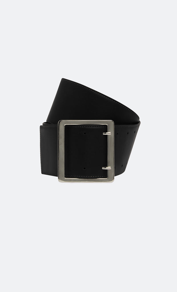 AROHA WIDE BELT - BLACK LEATHER/SILVER