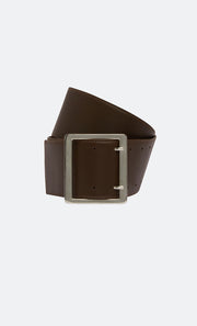 AROHA WIDE BELT - CHOC LEATHER/SILVER