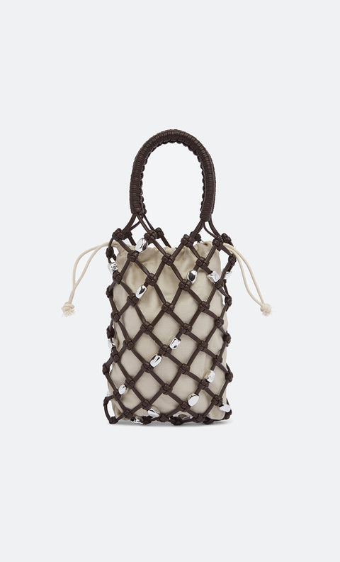 LUNA BEADED BAG - CHOC/SILVER