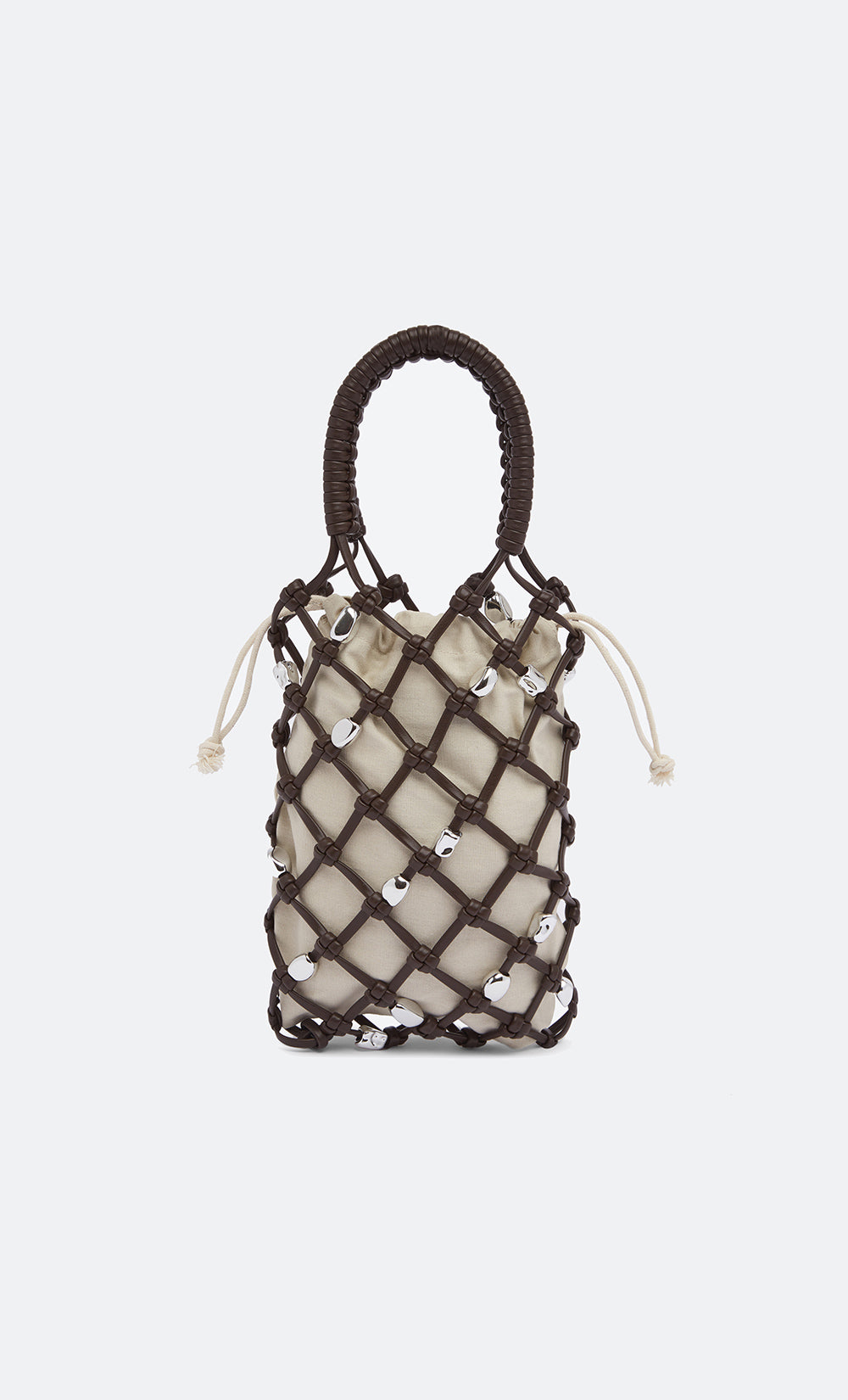 LUNA BEADED BAG - CHOC/SILVER