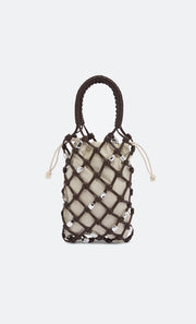 LUNA BEADED BAG - CHOC/SILVER
