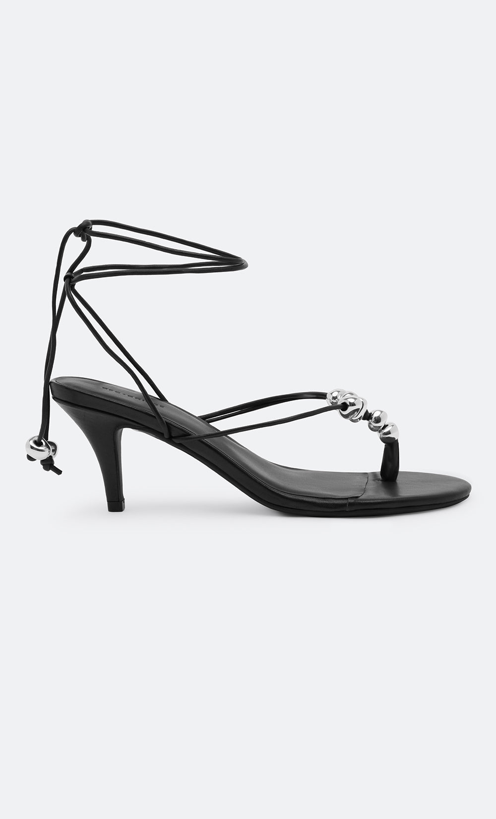 LEYLA BEADED HEEL - BLACK LEATHER/SILVER