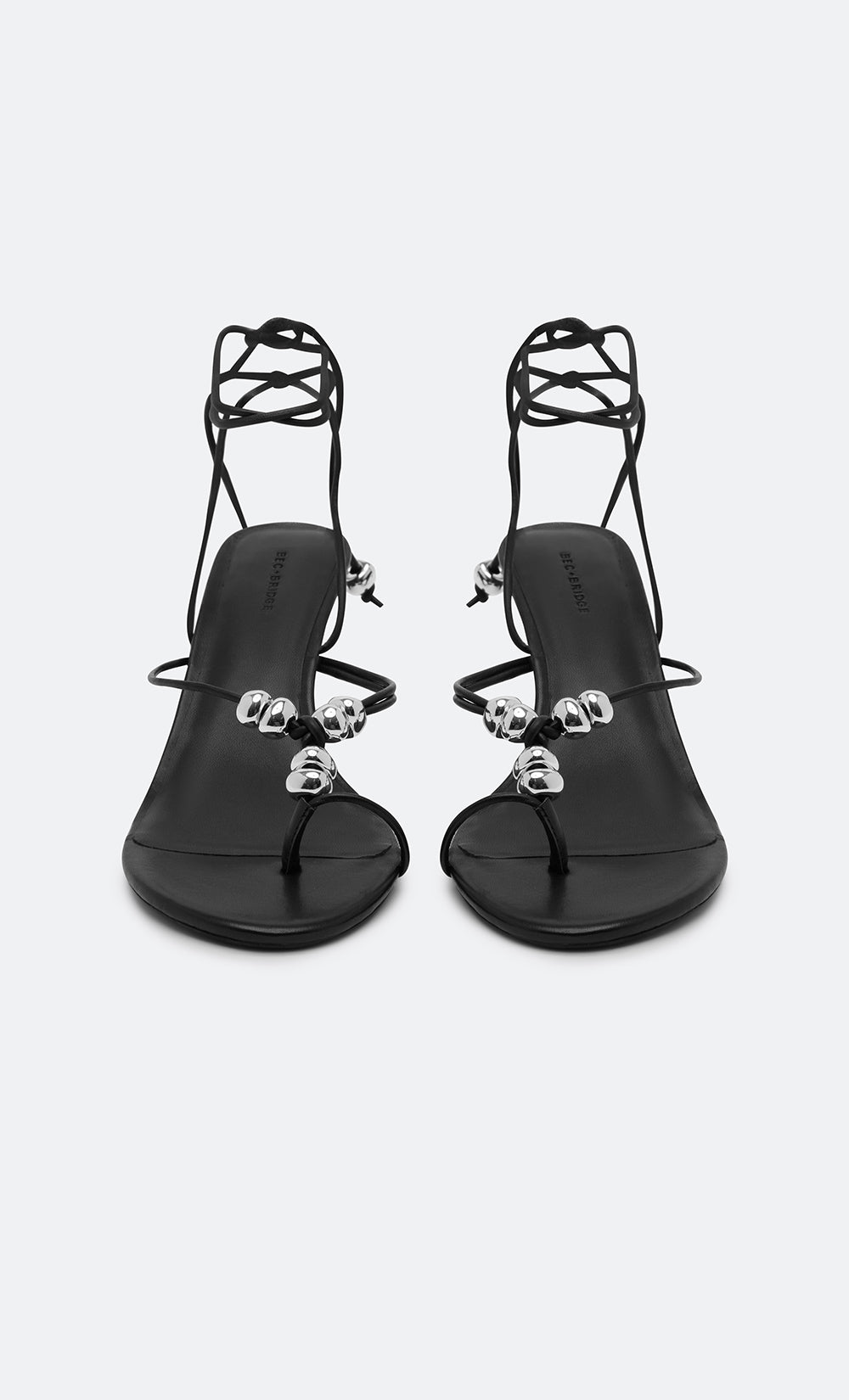 LEYLA BEADED HEEL - BLACK LEATHER/SILVER