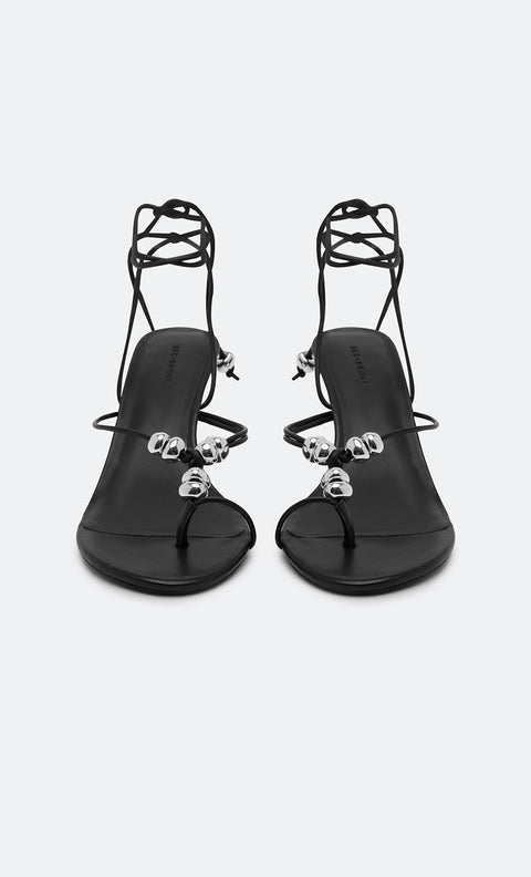 LEYLA BEADED HEEL - BLACK LEATHER/SILVER