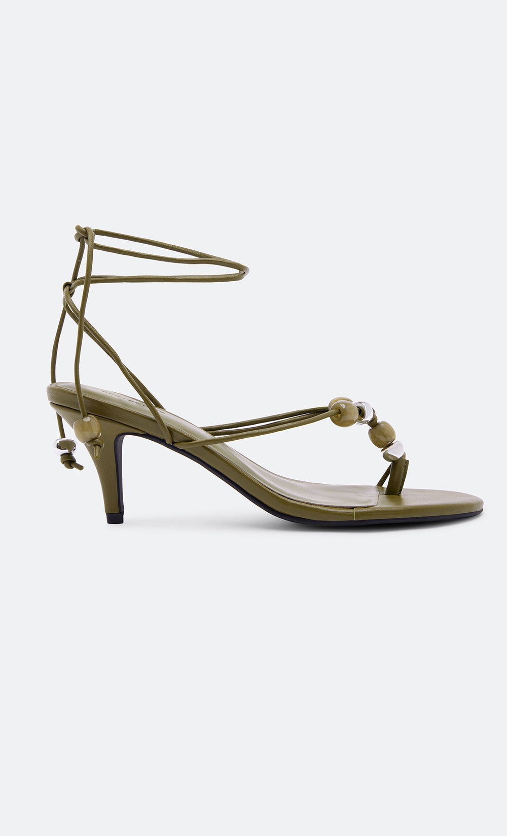 LEYLA BEADED HEEL - OLIVE LEATHER/OLIVE/SILVER