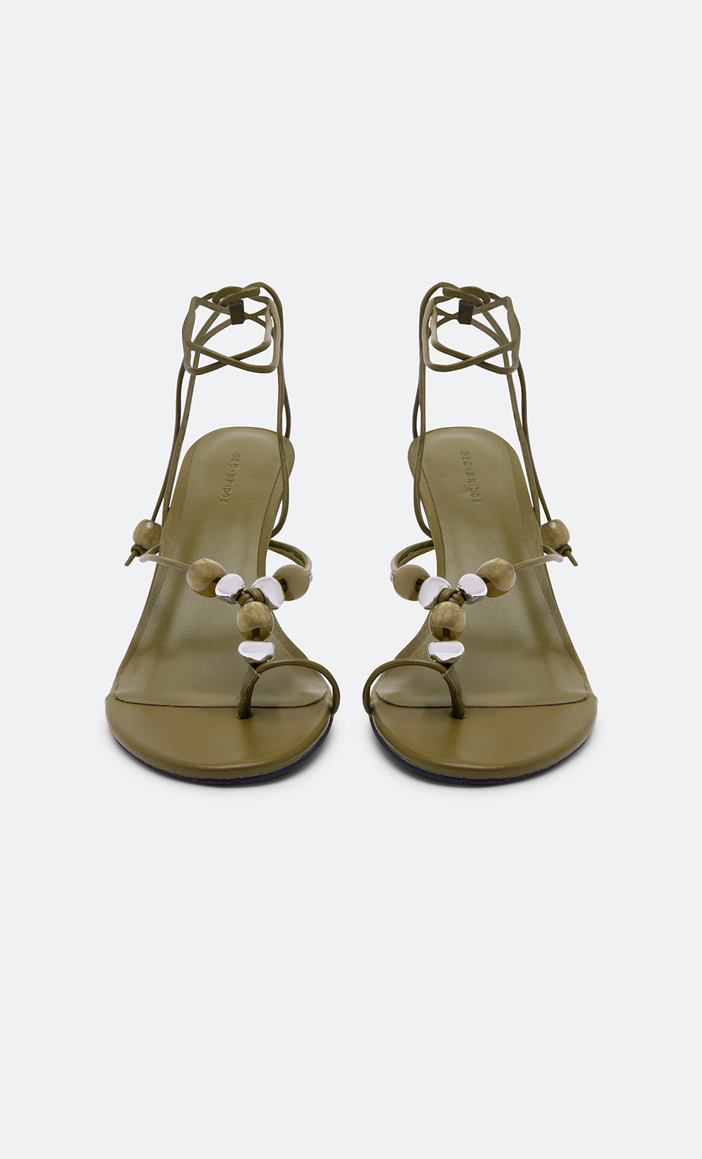 LEYLA BEADED HEEL - OLIVE LEATHER/OLIVE/SILVER