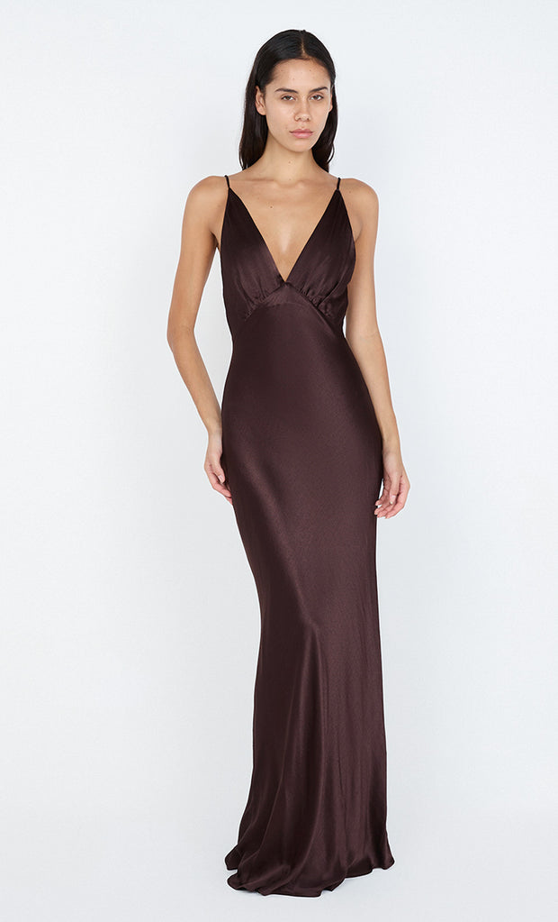 MOON DANCE V MAXI DRESS - DARK CHOCOLATE