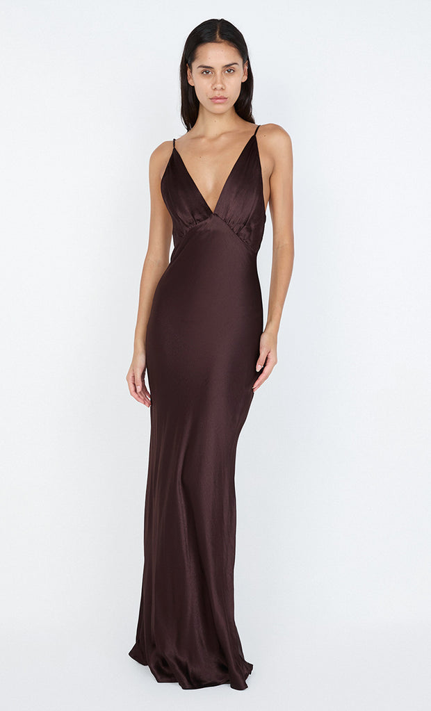 MOON DANCE V MAXI DRESS - DARK CHOCOLATE