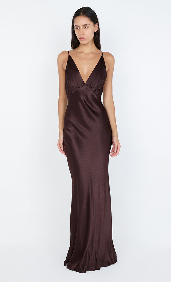 MOON DANCE V MAXI DRESS - DARK CHOCOLATE