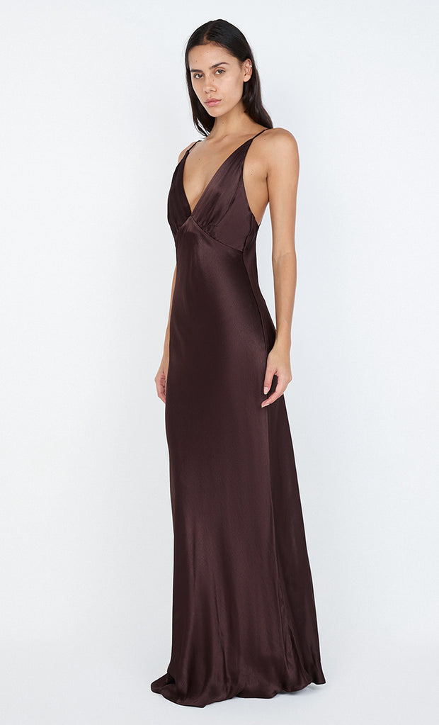 MOON DANCE V MAXI DRESS - DARK CHOCOLATE