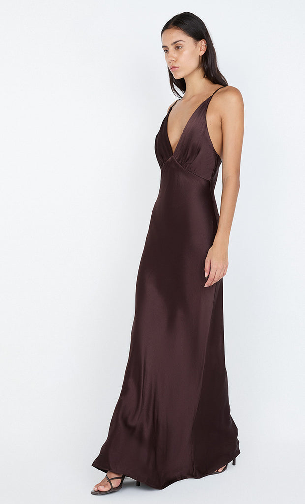 MOON DANCE V MAXI DRESS - DARK CHOCOLATE