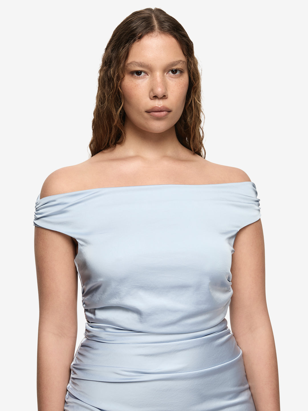 ETERNITY OFF SHOULDER MAXI - DUSTY BLUE