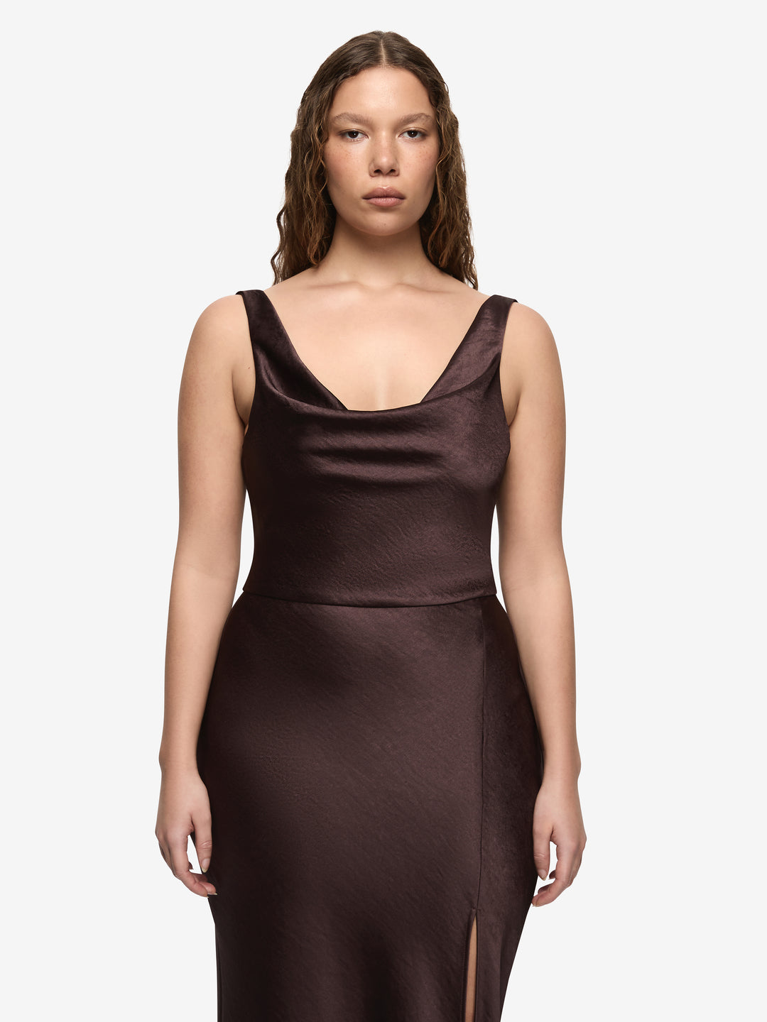 AUSTEN COWL NECK MAXI DRESS - DARK CHOCOLATE