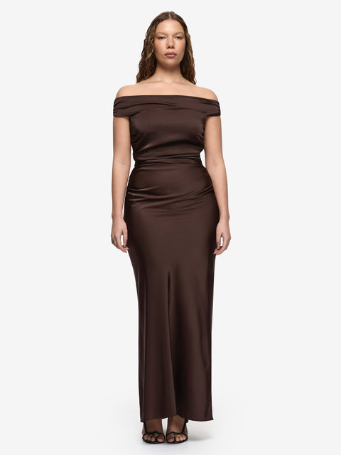 ETERNITY OFF SHOULDER MAXI - DARK CHOCOLATE