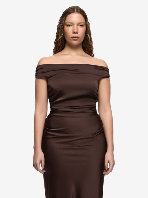 ETERNITY OFF SHOULDER MAXI - DARK CHOCOLATE