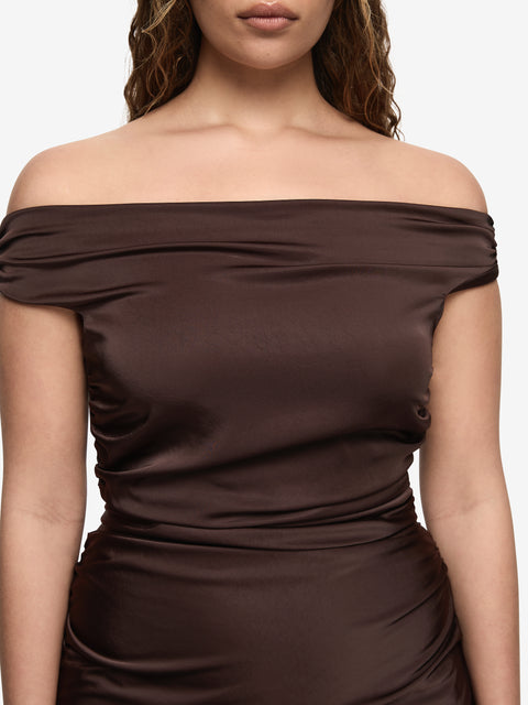 ETERNITY OFF SHOULDER MAXI - DARK CHOCOLATE